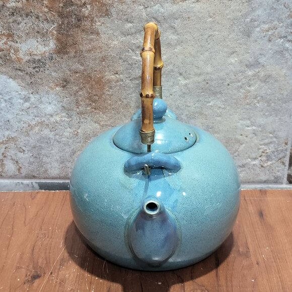 Linens and Things Zen Stoneware Teapot Green Bamboo Handle 6 Cups Capacity - Picture 13 of 16
